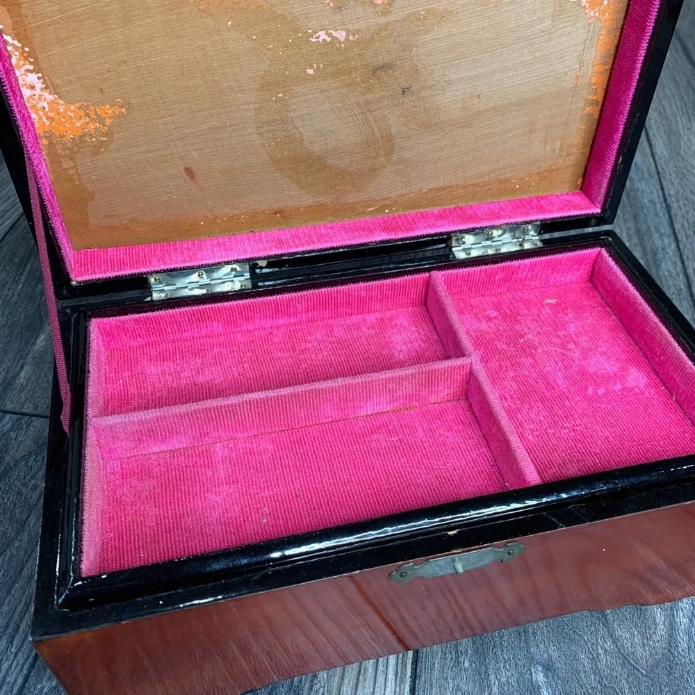 Vintage Musical Jewelry Box Hand Painted Peacock